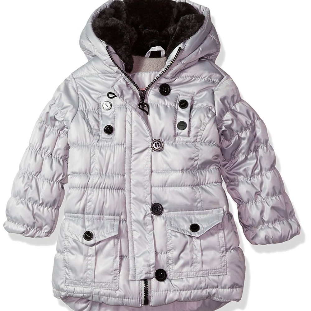 Girls Size 2T Silver Winter Coat Hooded Zip Up